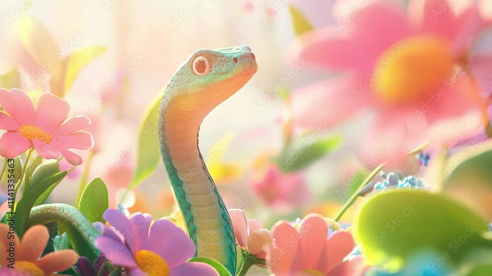 Cute little snake in the spring sun garden Cute little snake in the spring sun garden