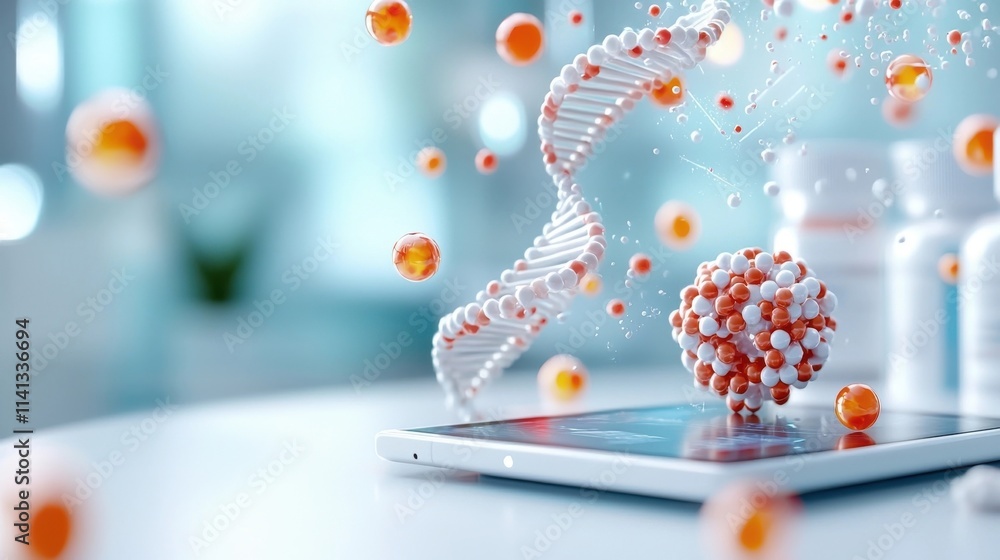 Futuristic 3D rendering of DNA molecular structure and digital technology elements Abstract background with helix molecules and data visualization for medical scientific and innovation concepts Futuristic 3D rendering of DNA molecular structure and digital technology elements Abstract background with helix molecules and data visualization for medical scientific and innovation concepts