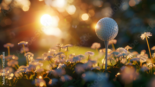 Close-up of Golf Ball on Tee with Golf Club Ready to Swing

 photo