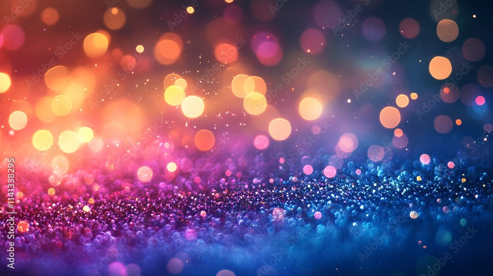 Double exposure of vibrant colorful lights and sparkling starry bokeh glitter background Double exposure of vibrant colorful lights and sparkling starry bokeh glitter background