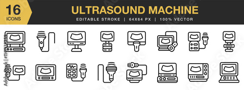 Ultrasound Machine icon set. Editable Stroke Icon Collection. Includes Ultrasound, Hospital, Machine, Equipment, and More. Outline icons vector collection.