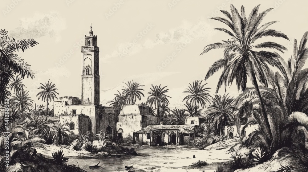 Obraz premium Retro engraving artwork capturing the essence of the region's history.