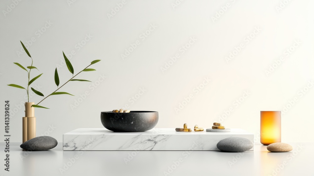 A serene wellness composition with stones, bowl, and calming elements. A serene wellness composition with stones, bowl, and calming elements.