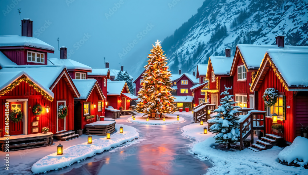 Christmas in a red-painted fishing village. Christmas in a red-painted fishing village.