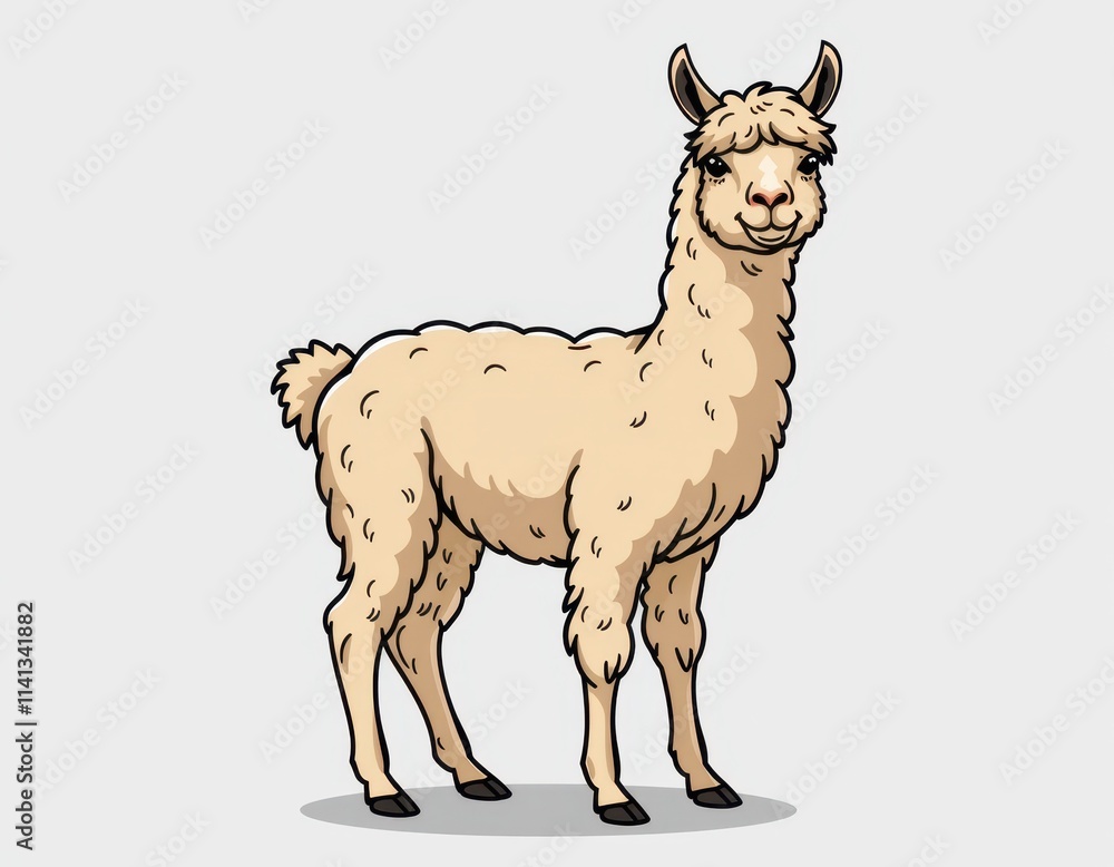 Fototapeta premium A charming, adorable llama gazes out from the scene, its soft fur and curious expression radiating warmth, set against a simple background