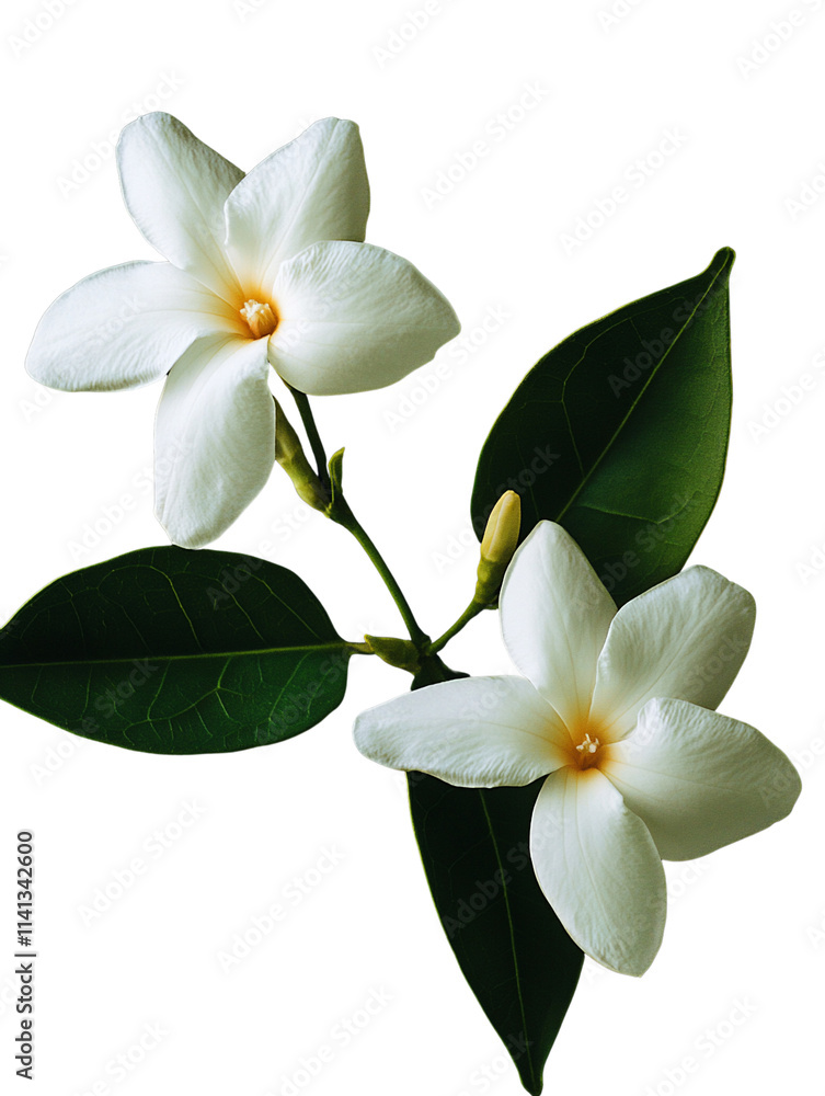 Obraz premium Dynamic Close-Up of Rotating Jasmine Leaves on Blank Background
