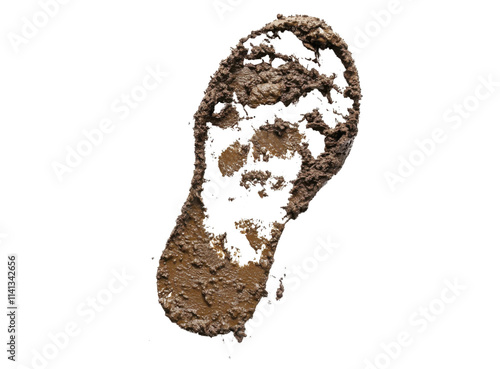 Foot print in wet mud- shoe isolated on white background- with clipping path photo