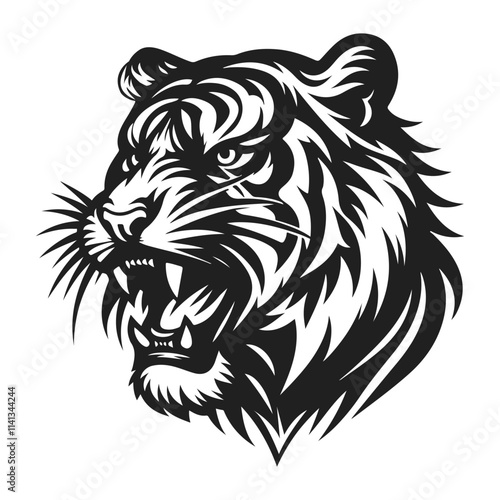 Roaring tiger head old vintage engraving style. isolated on white background