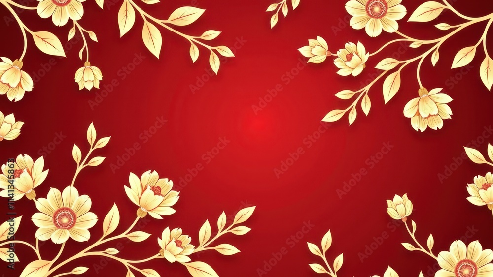 Vibrant red background bursts with sunny yellow and snowy white blooms, their delicate petals and bright centers perfectly aligned for a beautiful close-up view Vibrant red background bursts with sunny yellow and snowy white blooms, their delicate petals and bright centers perfectly aligned for a beautiful close-up view