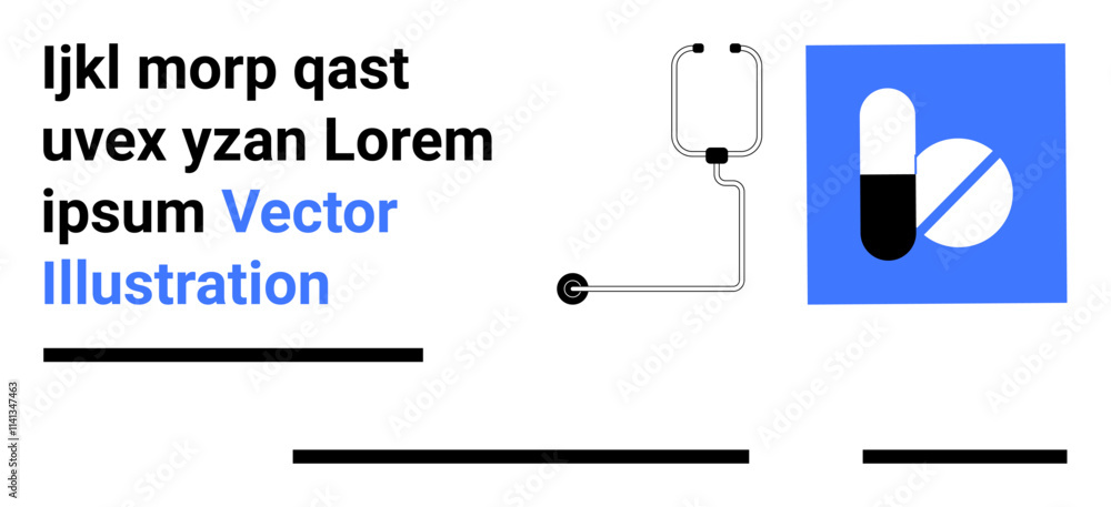 Designed stethoscope, capsule symbol, placeholder text. Ideal for health, medical websites, digital health apps, telemedicine, pharmaceutical promotions, wellness blogs, medical leaflets Designed stethoscope, capsule symbol, placeholder text. Ideal for health, medical websites, digital health apps, telemedicine, pharmaceutical promotions, wellness blogs, medical leaflets