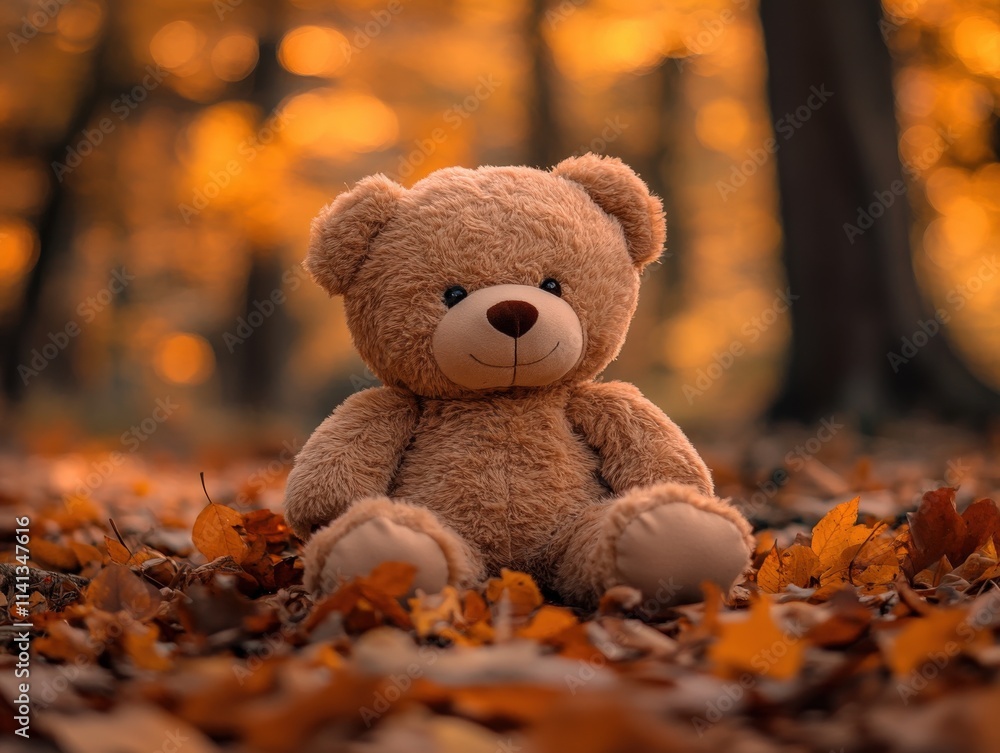 Charming Teddy Bear in Autumn Forest Charming Teddy Bear in Autumn Forest