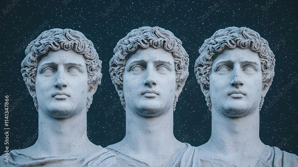 Obraz premium Ancient Sculptures of Greek Statues in Blue Background