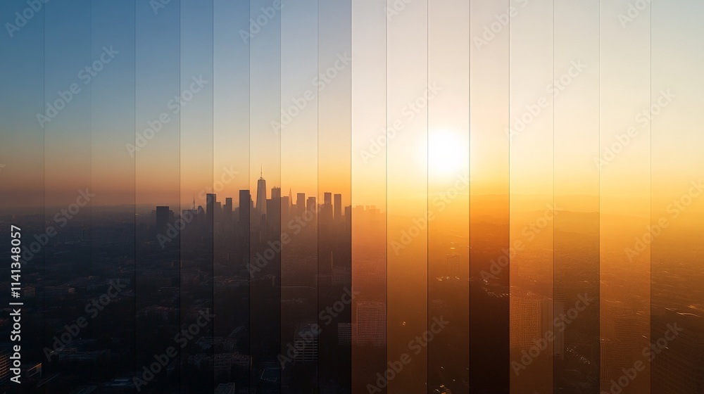 Changing Smoggy Skyline Through Day and Night Timelapse Changing Smoggy Skyline Through Day and Night Timelapse