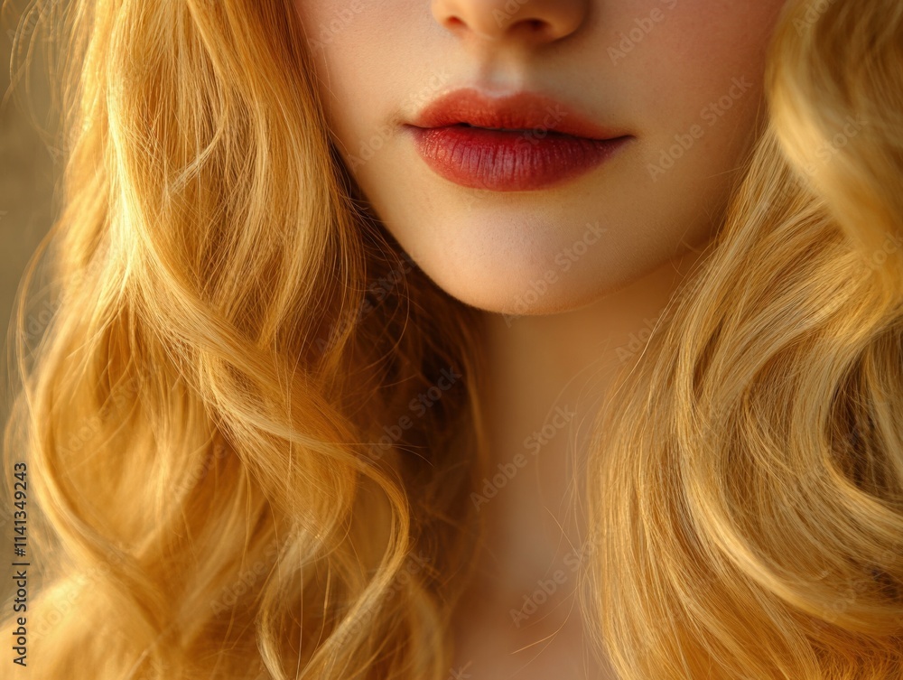 Naklejka premium Close-Up of Model with Golden Curly Hair