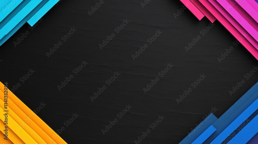 Obraz premium Colorful geometric shapes on a dark background for design purposes.