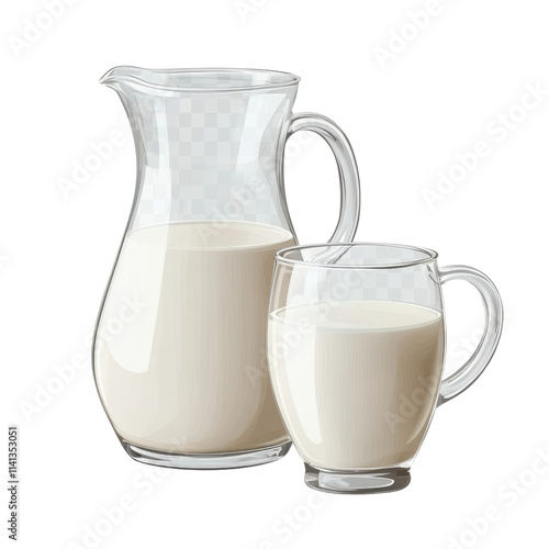 jug and a glass of milk isolated on transparent background .