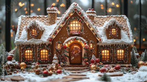 Gingerbread House Construction in a Cozy Winter Wonderland