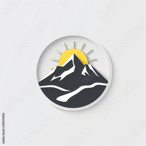 Modern mountain logo design featuring a sun, created with clean vector art for versatile wallpaper use and graphic applications photo