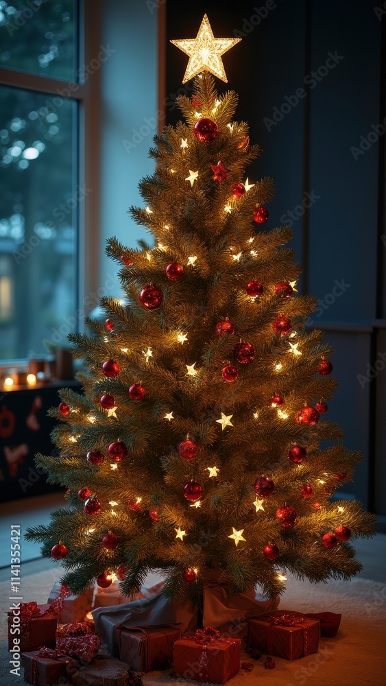 Festive Christmas Tree Adorned With Lights and Ornaments for Joyful Holiday Celebrations Festive Christmas Tree Adorned With Lights and Ornaments for Joyful Holiday Celebrations