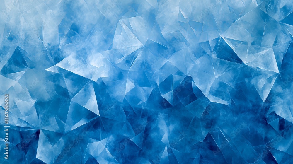 Naklejka premium Abstract geometric blue ice texture with sharp angles and intricate patterns, cool and modern background design