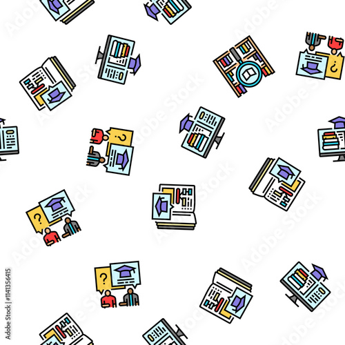 college teacher student class vector seamless pattern thin line illustration