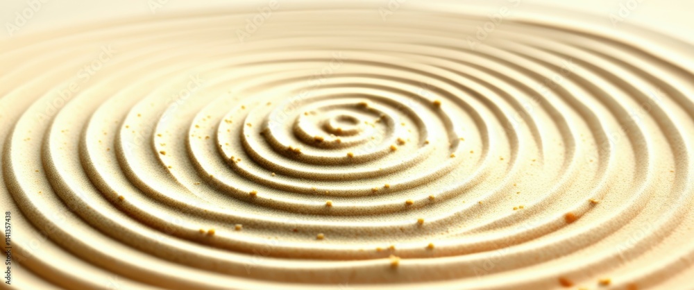 A close-up photograph of a circular ripple pattern on the surface of water, with concentric circles radiating outward from the center. The water is a light, creamy color, and the lighting is soft and A close-up photograph of a circular ripple pattern on the surface of water, with concentric circles radiating outward from the center. The water is a light, creamy color, and the lighting is soft and