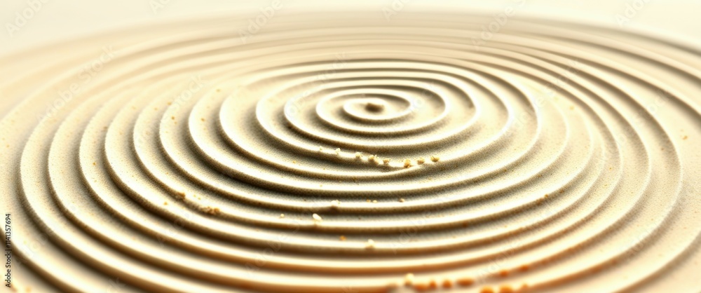 A close-up photograph of a circular ripple pattern on the surface of water, with concentric circles radiating outward from the center. The water is a light, creamy color, and the lighting is soft and A close-up photograph of a circular ripple pattern on the surface of water, with concentric circles radiating outward from the center. The water is a light, creamy color, and the lighting is soft and