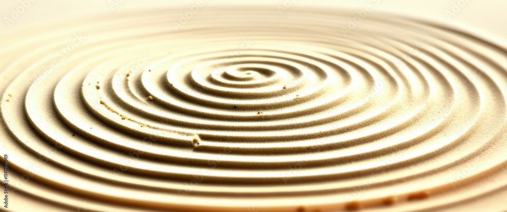A close-up photograph of a circular ripple pattern on the surface of water, with concentric circles radiating outward from the center. The water is a light, creamy color, and the lighting is soft and A close-up photograph of a circular ripple pattern on the surface of water, with concentric circles radiating outward from the center. The water is a light, creamy color, and the lighting is soft and