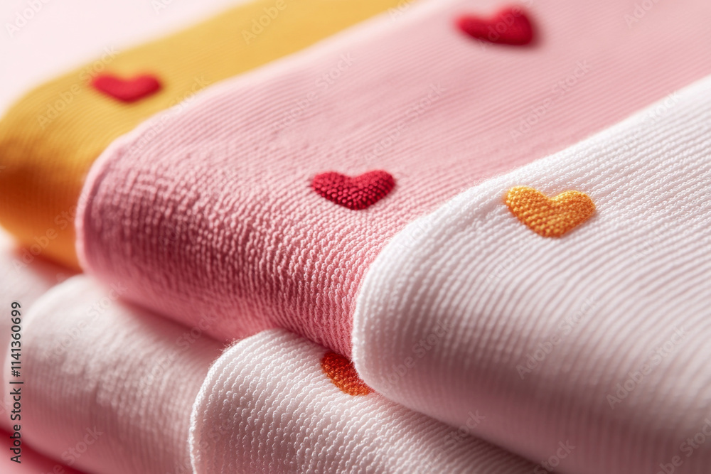 Soft hand towels with heart embroidery in pastel colors, perfect for cozy bathroom Soft hand towels with heart embroidery in pastel colors, perfect for cozy bathroom