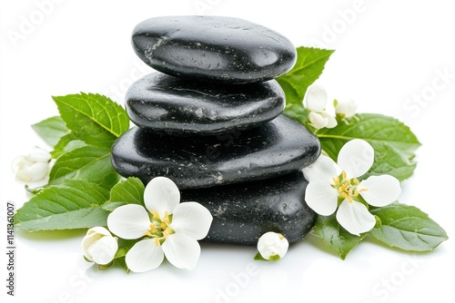 Spa Stones and Delicate White Blossoms