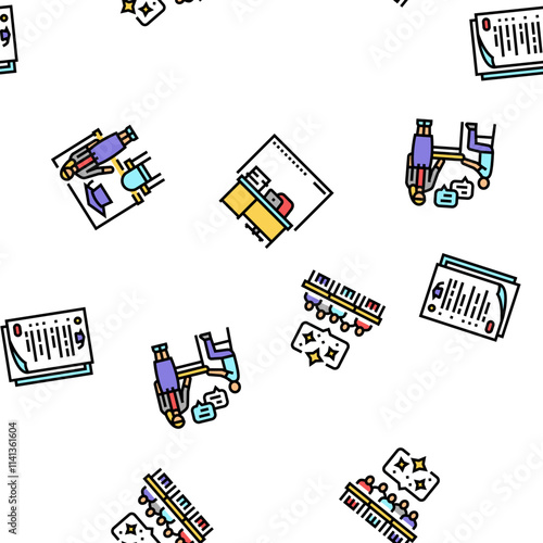 primary school teacher education vector seamless pattern thin line illustration