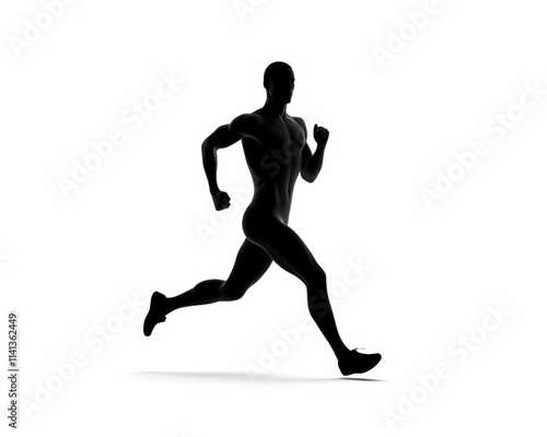 Silhouette of a Male Athlete in Mid-Run for Fitness and Sports Themes photo