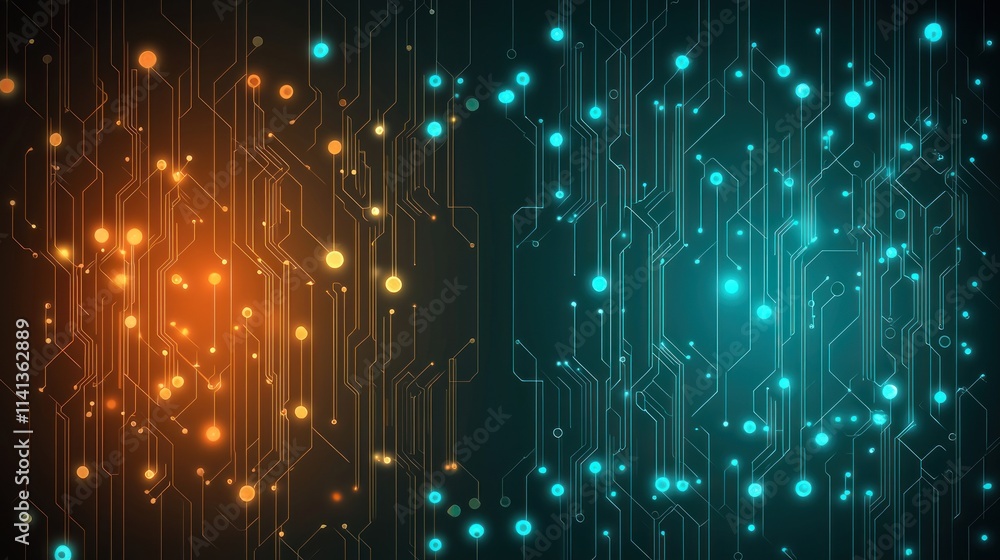 Abstract Digital Circuit Board: Neon Orange and Teal Technology Background Abstract Digital Circuit Board: Neon Orange and Teal Technology Background