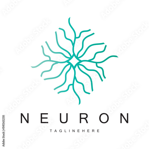 Neuron logo or brain nerve cell logo design, template icon, molecule, atom, brain cell, logo illustration template with vector concept