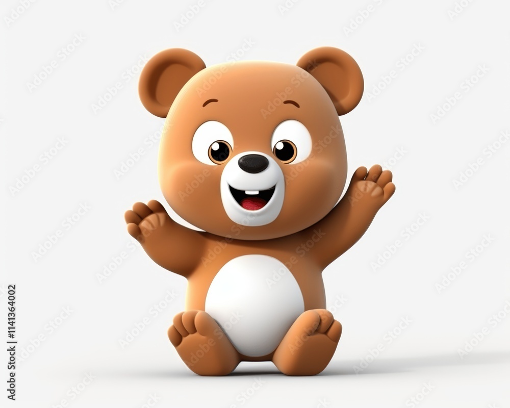 Naklejka premium Cute cartoon bear character with cheerful expression and raised paws