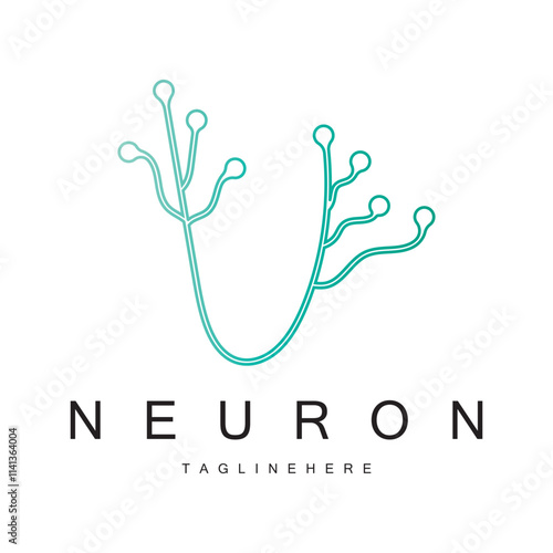 Neuron logo or brain nerve cell logo design, template icon, molecule, atom, brain cell, logo illustration template with vector concept