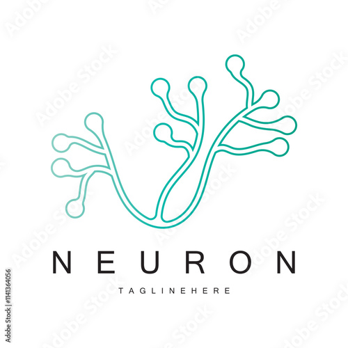 Neuron logo or brain nerve cell logo design, template icon, molecule, atom, brain cell, logo illustration template with vector concept