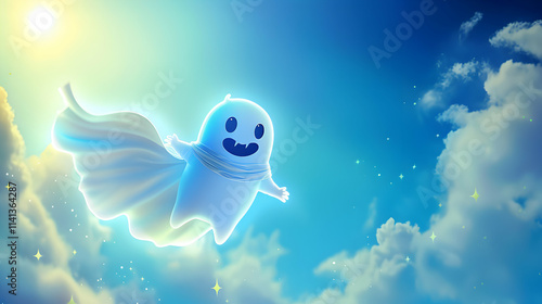 Cheerful Superhero Ghost Soaring with a Cape

 photo