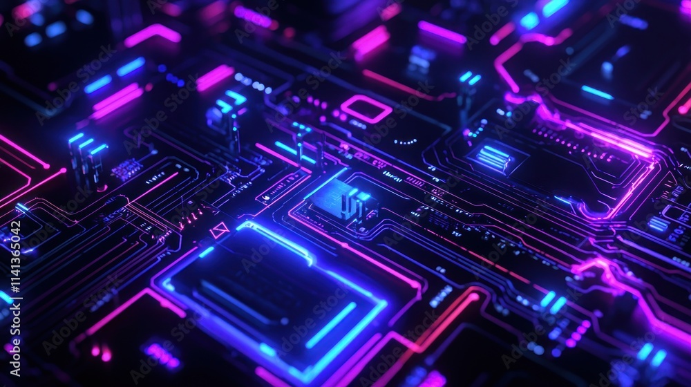 Neon Circuit Board: A Futuristic Digital Landscape Neon Circuit Board: A Futuristic Digital Landscape