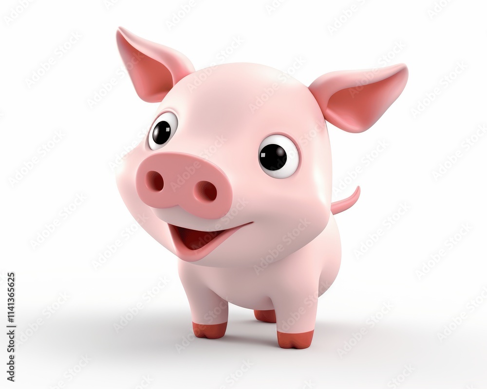 Cute Cartoon Pig Character with Cheerful Expression and Big Eyes Cute Cartoon Pig Character with Cheerful Expression and Big Eyes