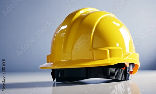 A yellow safety helmet placed on a surface, symbolizing construction and safety. photo