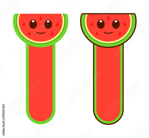 Vector Watermelon Bookmark Flat Design Illustration