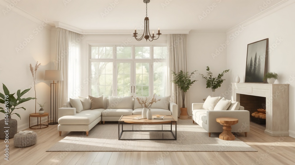 Modern living room with natural light and minimalist decor in a cozy home setting Modern living room with natural light and minimalist decor in a cozy home setting