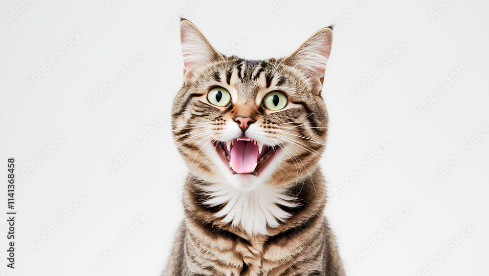 AI Generated portrait of a yawning tabby cat with mouth wide open isolated. AI Generated portrait of a yawning tabby cat with mouth wide open isolated.
