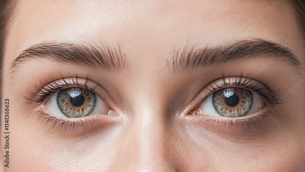 Obraz premium AI Generate Close-up of a pair of hazel eyes, with natural eyebrows