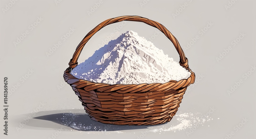 Baking Powder on basket cartoon illustration on plain white background Baking Powder on basket cartoon illustration on plain white background