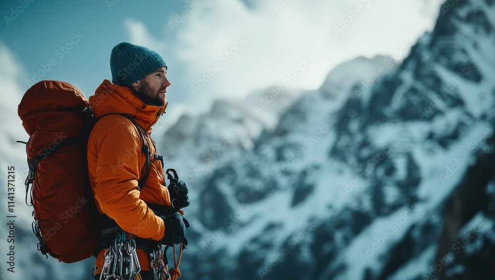 Climber Contemplating the Mountainous Landscape Climber Contemplating the Mountainous Landscape