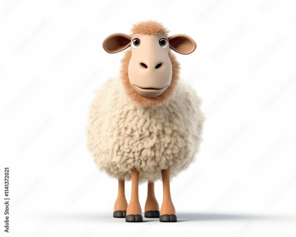 Fototapeta premium Cute cartoon sheep standing in a bright and simple background