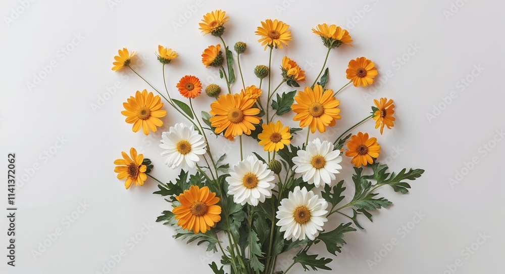 Obraz premium Calendula flower arrangement design on plain white background