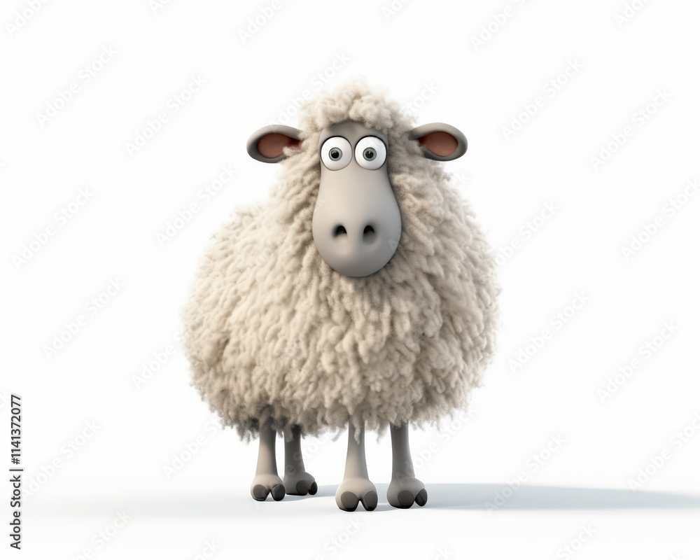 Fototapeta premium Cute cartoon sheep with fluffy wool and big expressive eyes